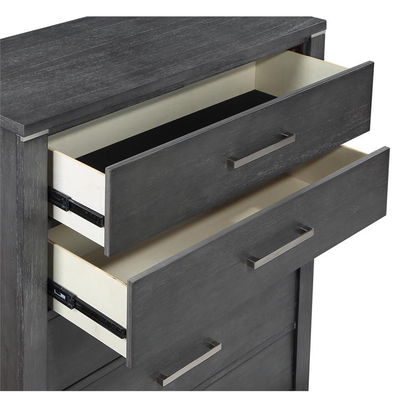 Pemberly Row 5-Drawer Chest in Solid Wood and Charcoal Finish