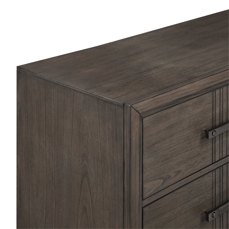 Pemberly Row Landon 6-Drawer Solid Wood Dresser in Walnut