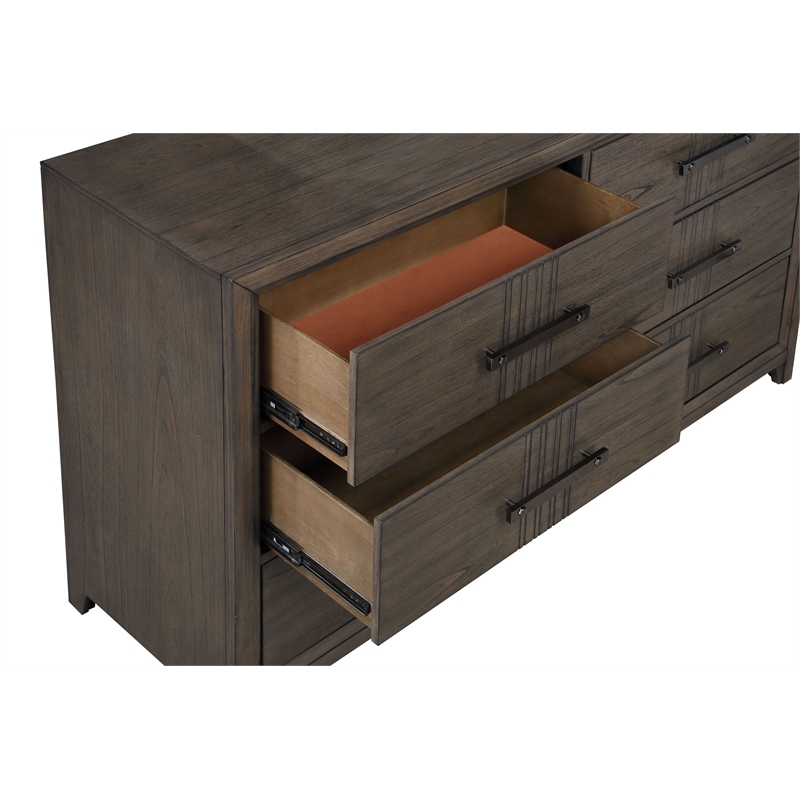 Pemberly Row Landon 6-Drawer Solid Wood Dresser in Walnut