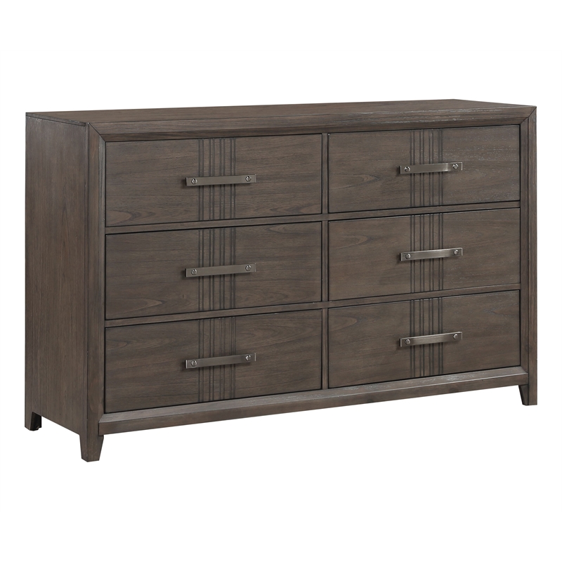 Pemberly Row Landon 6-Drawer Solid Wood Dresser in Walnut