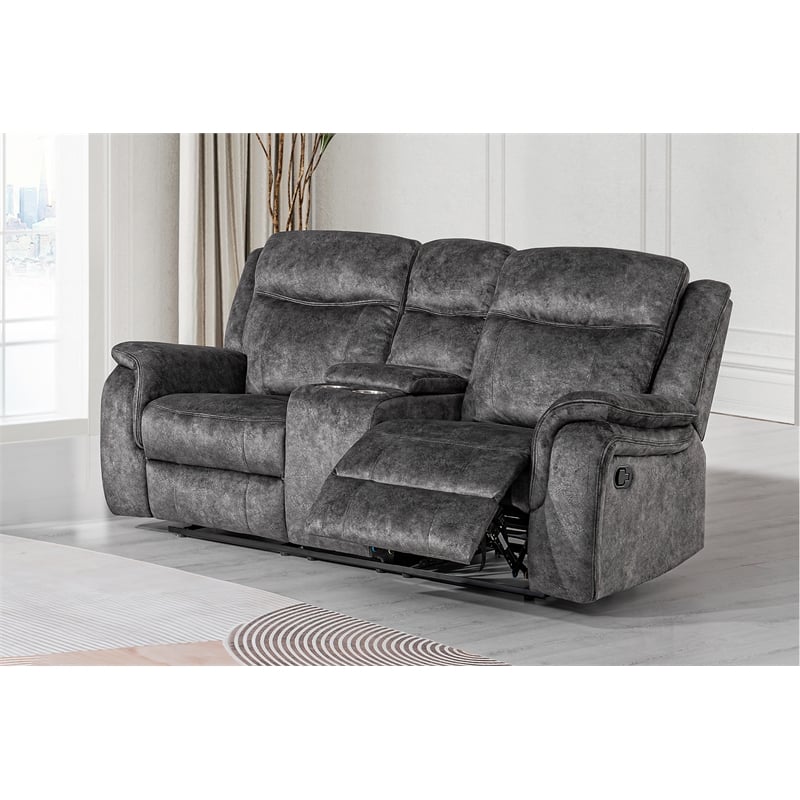 Pemberly Row Console Loveseat with Polyester Fabric in Slate
