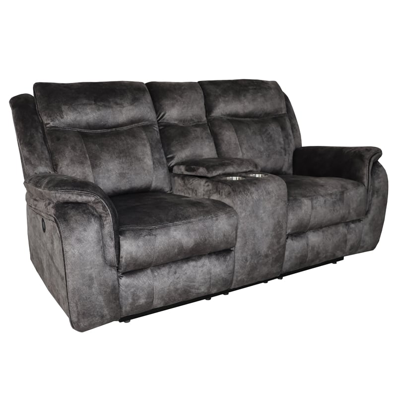 Pemberly Row Console Loveseat with Polyester Fabric in Slate