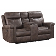 Pemberly Row Polyester Fabric Console Loveseat in Mocha with Cupholders
