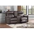 Pemberly Row Polyester Fabric Console Loveseat in Mocha with Cupholders