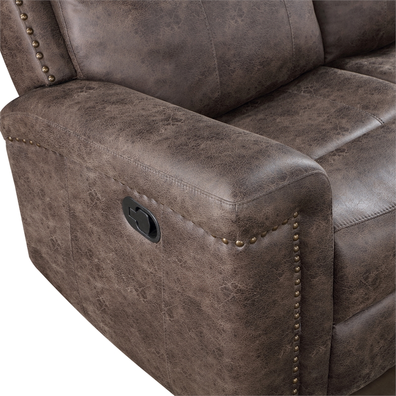 Pemberly Row Polyester Fabric Console Loveseat in Mocha with Cupholders