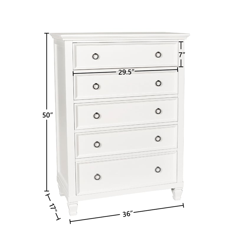 Pemberly Row Solid Wood 5-Drawer Chest in White Finish