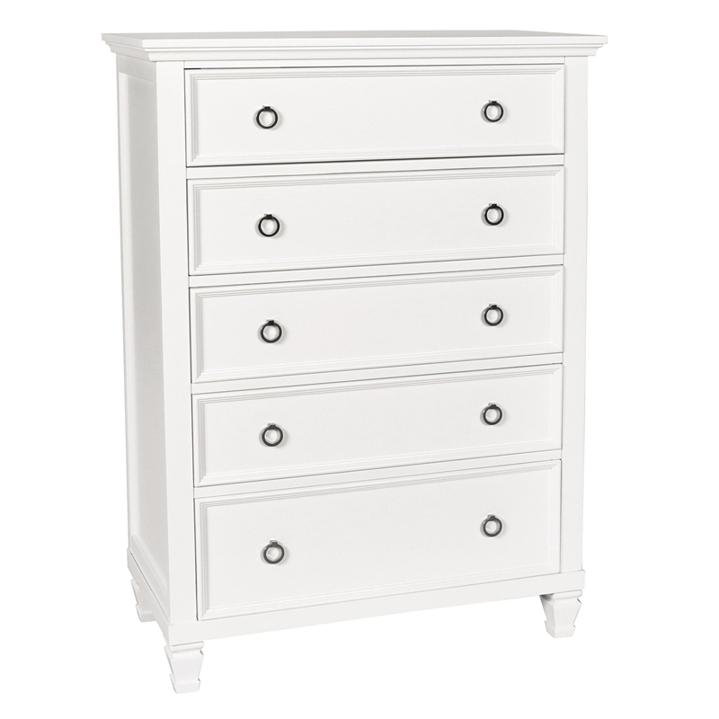 Pemberly Row Solid Wood 5-Drawer Chest in White Finish
