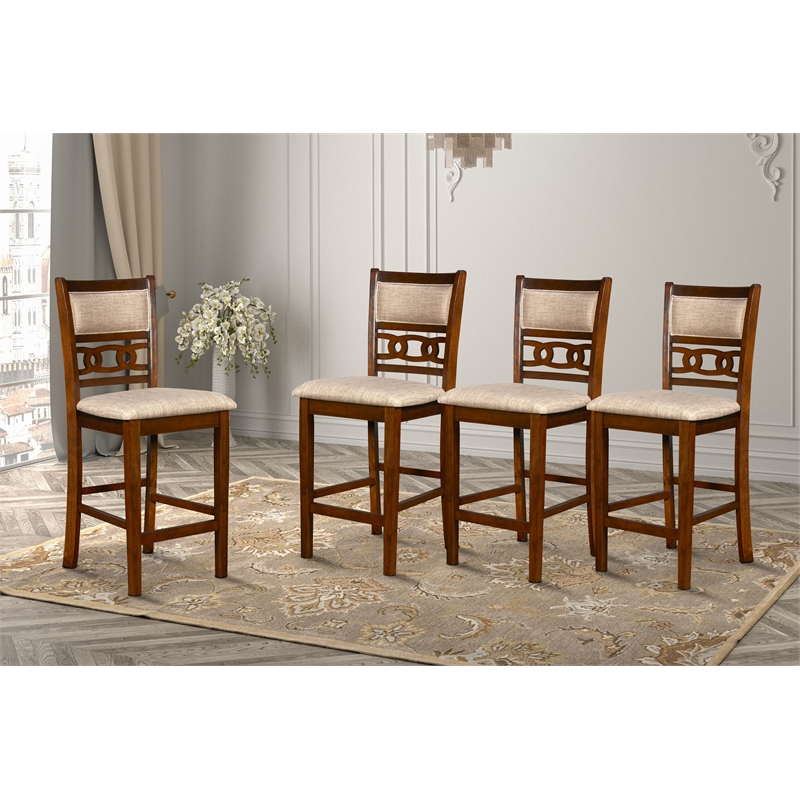 Pemberly Row Set of 4 Solid Wood Counter Chairs in Cherry Finish