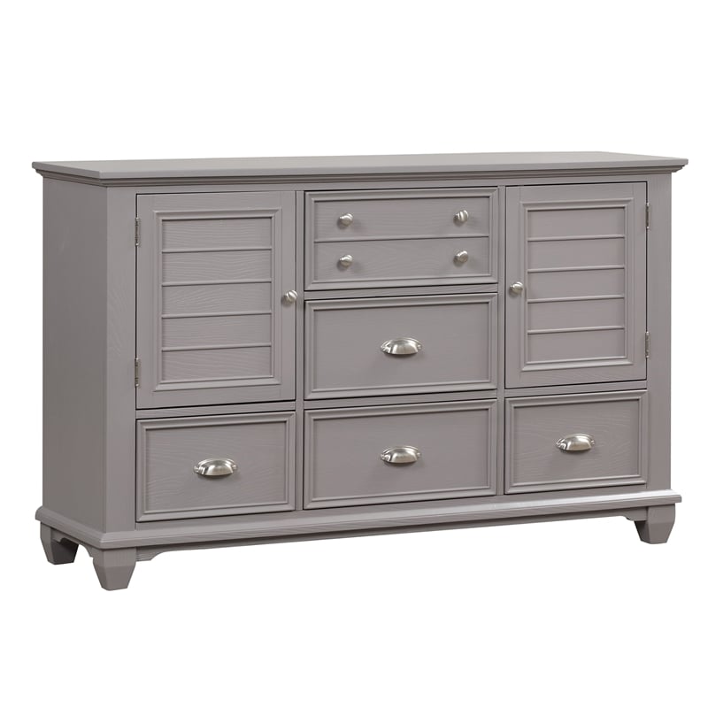 Pemberly Row Jamestown Solid Wood 5-Drawer Gray Bedroom Dresser