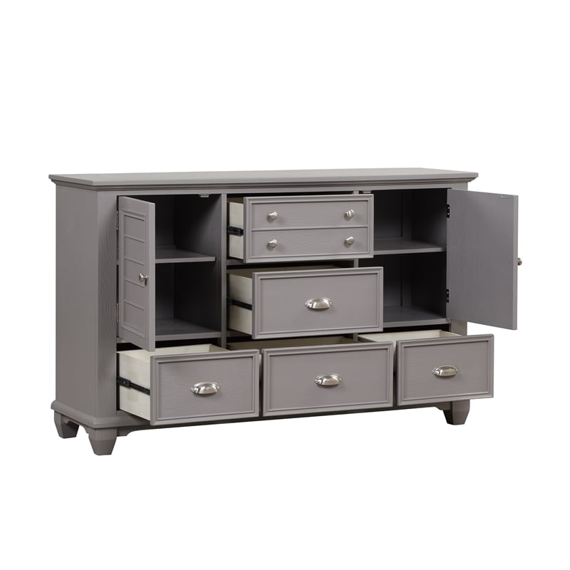 Pemberly Row Jamestown Solid Wood 5-Drawer Gray Bedroom Dresser
