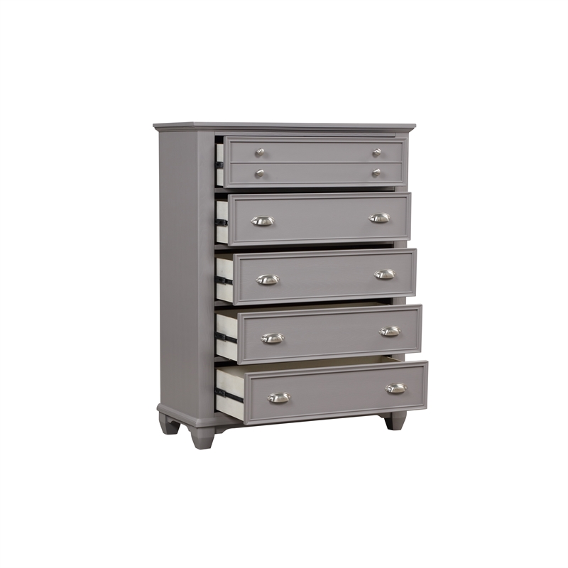Pemberly Row Jamestown Gray 5-Drawer Solid Wood Bedroom Chest
