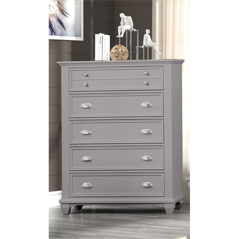 Pemberly Row Jamestown Gray 5-Drawer Solid Wood Bedroom Chest
