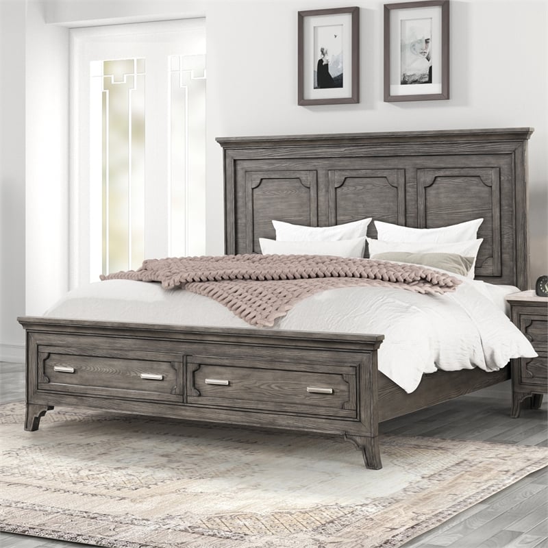 Pemberly Row Lisbon Gray Queen Bed with 2 Storage Drawers