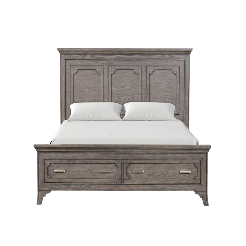 Pemberly Row Lisbon Gray Queen Bed with 2 Storage Drawers