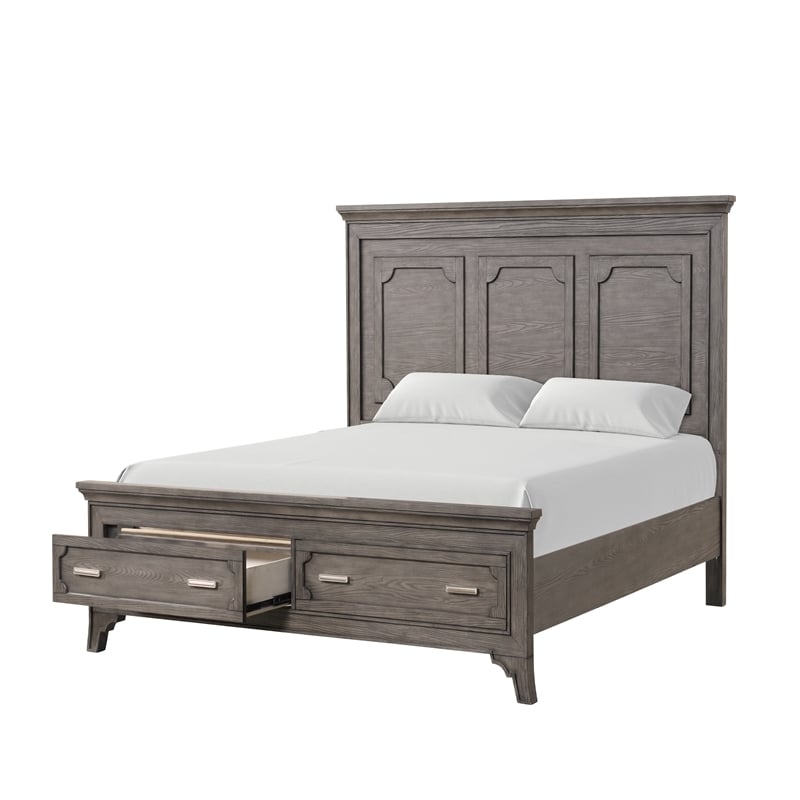Pemberly Row Lisbon Gray Queen Bed with 2 Storage Drawers