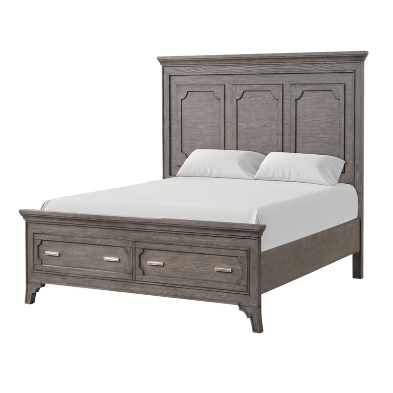 Pemberly Row Lisbon Gray Queen Bed with 2 Storage Drawers