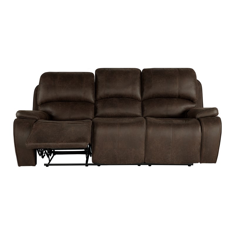 Pemberly Row Dual Recliner Sofa in Rustic Brown Leather-Look Upholstery