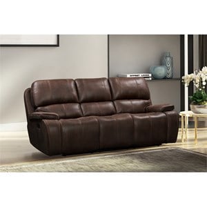 Pemberly Row Dual Recliner Sofa in Rustic Brown Leather-Look Upholstery