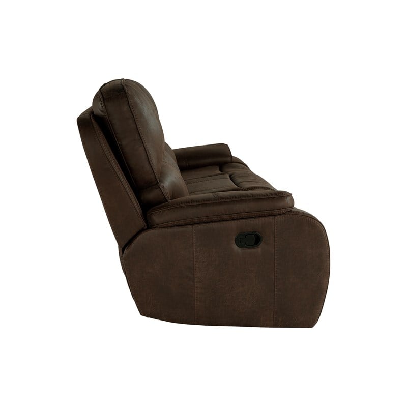Pemberly Row Dual Recliner Sofa in Rustic Brown Leather-Look Upholstery