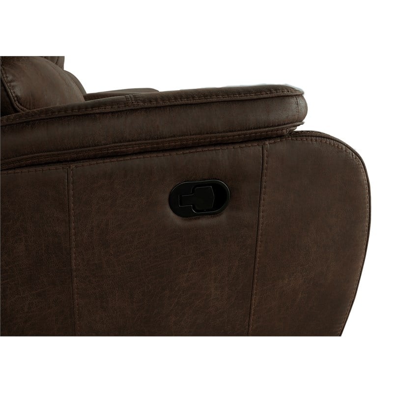 Pemberly Row Dual Recliner Sofa in Rustic Brown Leather-Look Upholstery
