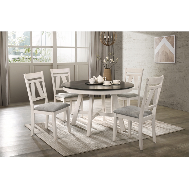 Pemberly Row 5-Piece Solid Wood Round Dining Table Set in White/Brown