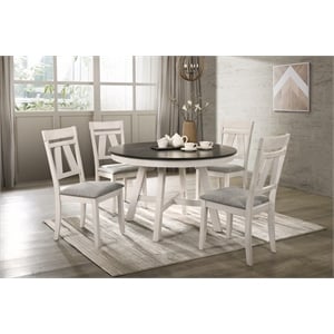 Pemberly Row 5-Piece Solid Wood Round Dining Table Set in White/Brown