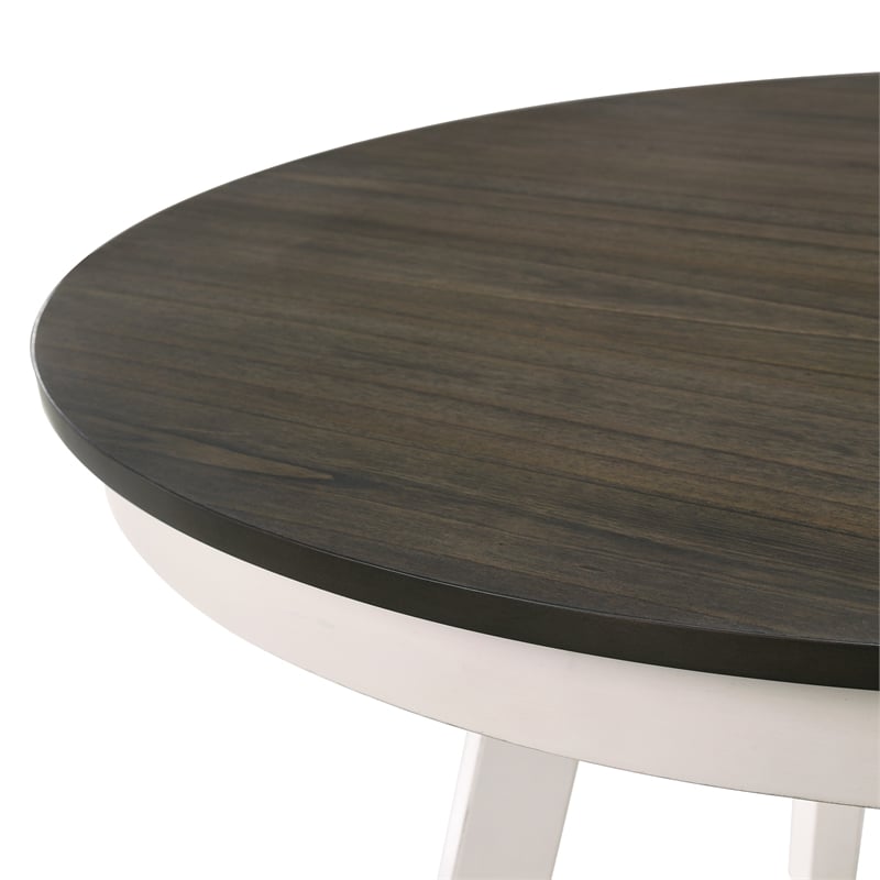 Pemberly Row 5-Piece Solid Wood Round Dining Table Set in White/Brown