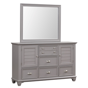 Pemberly Row Acacia Wood 5-Drawer Dresser & Mirror Transitional Gray
