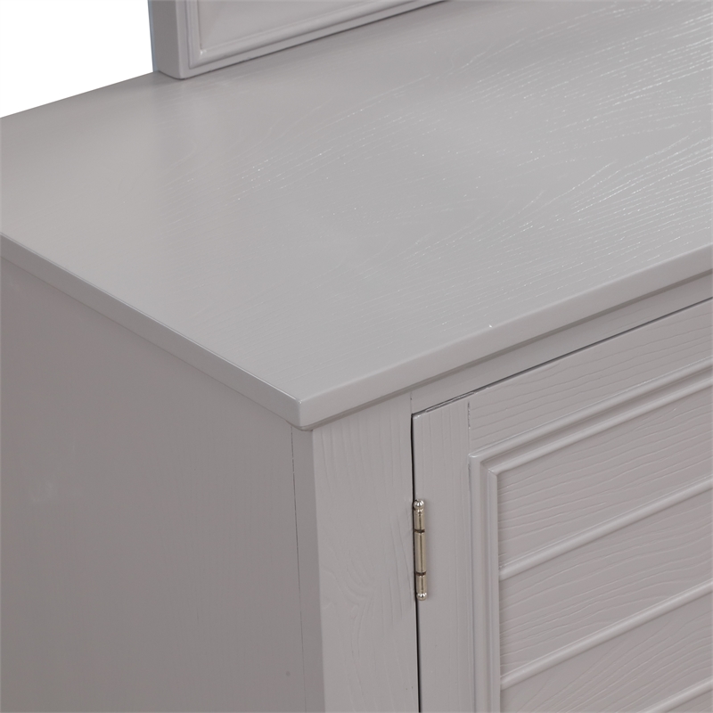 Pemberly Row Acacia Wood 5-Drawer Dresser & Mirror Transitional Gray