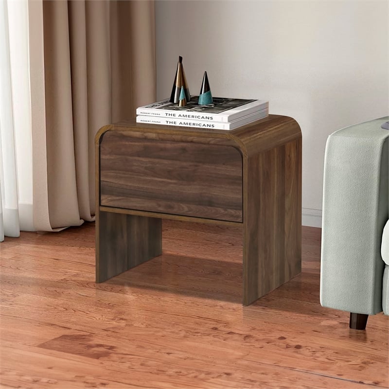 Pemberly Row 1-Drawer End Table in Engineered Walnut Wood 21.6 in Wide