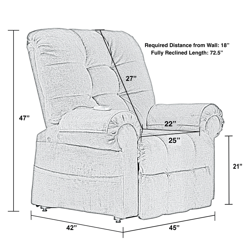 Pemberly Row Power Lift Recliner with Lay Flat Feature in Blue Fabric