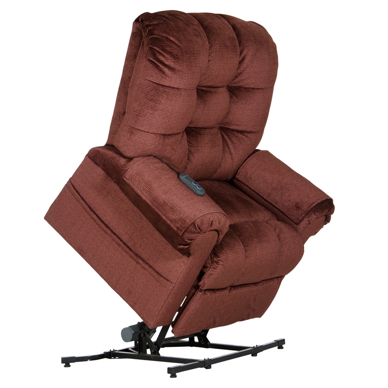 Pemberly Row Power Lift Recliner with Lay Flat Feature in Merlot Fabric