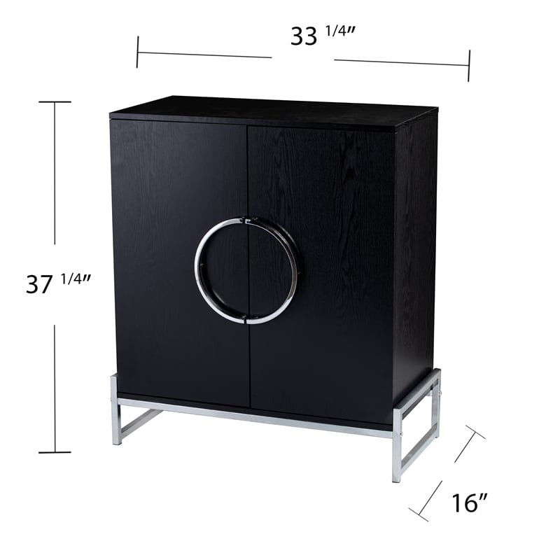 Pemberly Row Engineered Wood and Iron Black Wine Cabinet