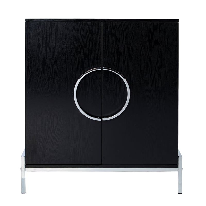 Pemberly Row Engineered Wood and Iron Black Wine Cabinet