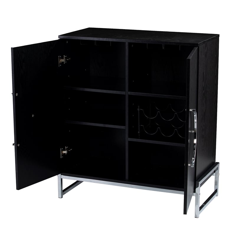 Pemberly Row Engineered Wood and Iron Black Wine Cabinet