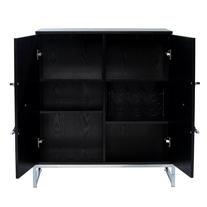 Pemberly Row Engineered Wood and Iron Black Wine Cabinet