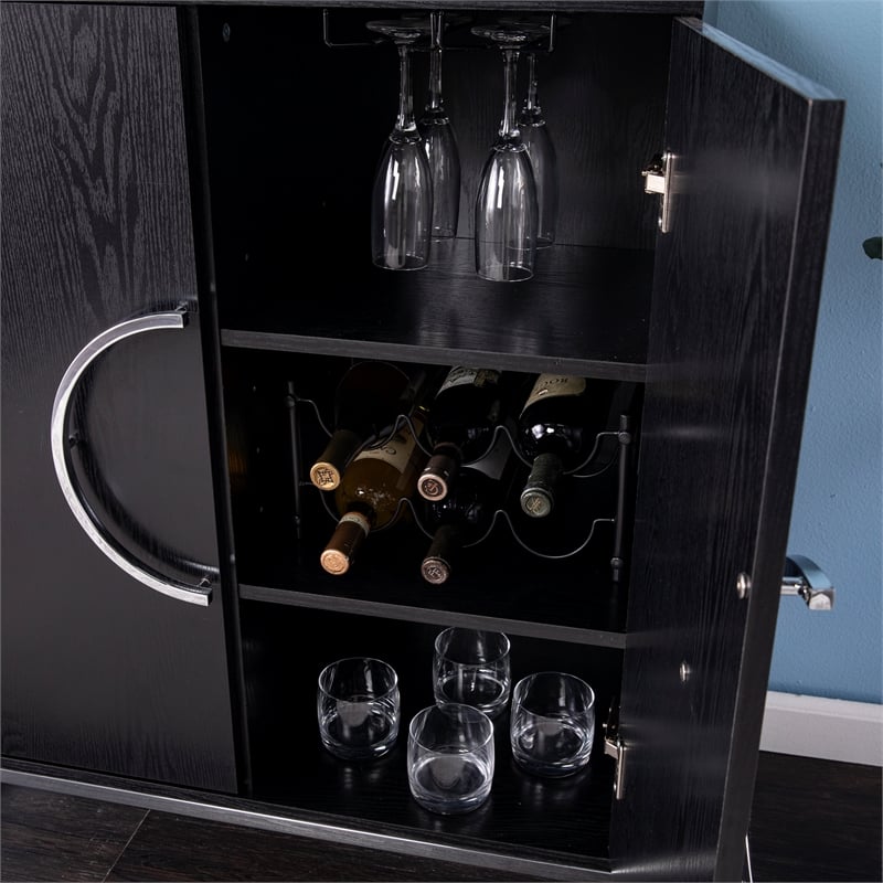Pemberly Row Engineered Wood and Iron Black Wine Cabinet