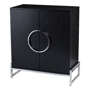 Pemberly Row Engineered Wood and Iron Black Wine Cabinet