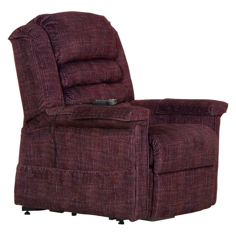 Pemberly Row Buckner Power Lift Assist Recliner in Burgundy Polyester Fabric