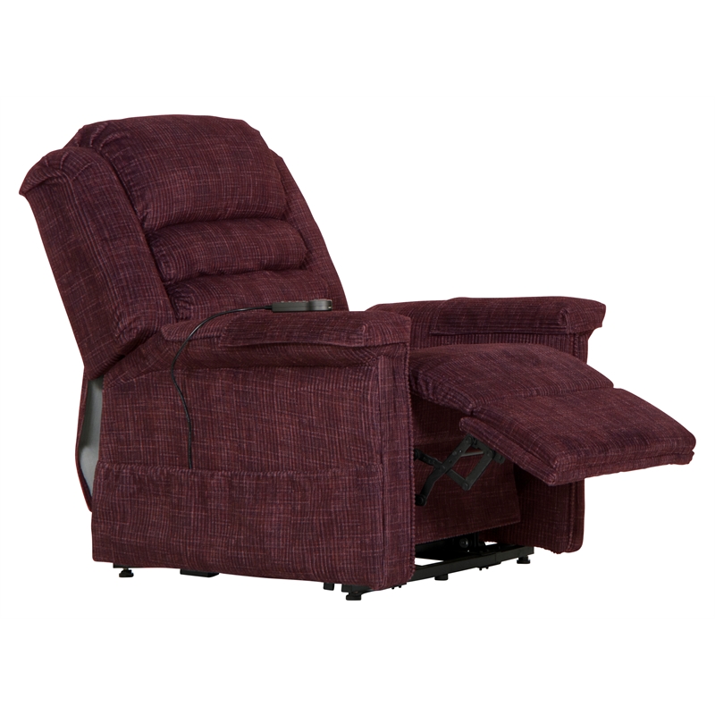 Pemberly Row Buckner Power Lift Assist Recliner in Burgundy Polyester Fabric
