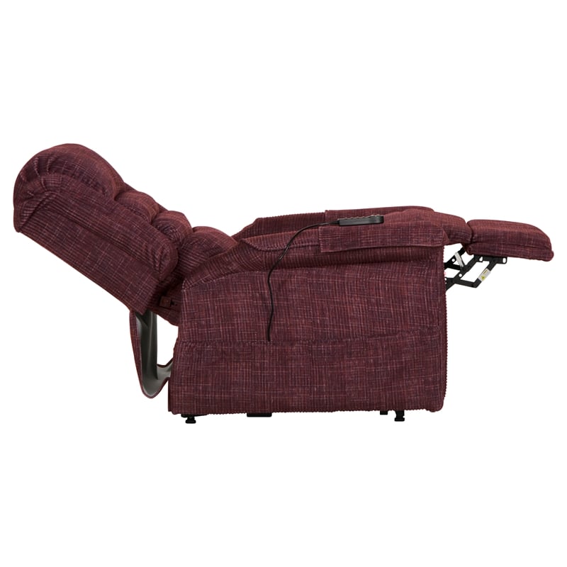 Pemberly Row Buckner Power Lift Assist Recliner in Burgundy Polyester Fabric