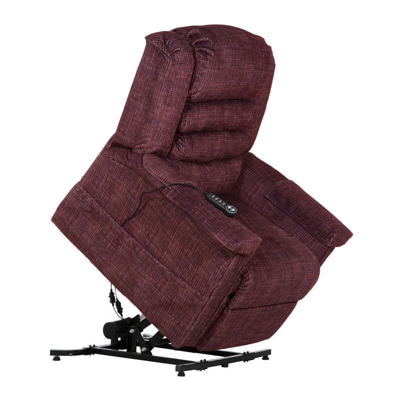 Pemberly Row Buckner Power Lift Assist Recliner in Burgundy Polyester Fabric