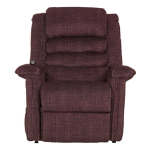 Pemberly Row Buckner Power Lift Assist Recliner in Burgundy Polyester Fabric