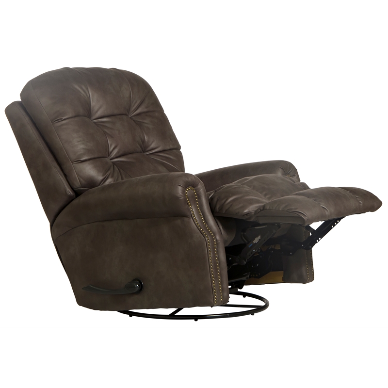 Pemberly Row Swivel Glider Recliner in Gray Polyester Fabric