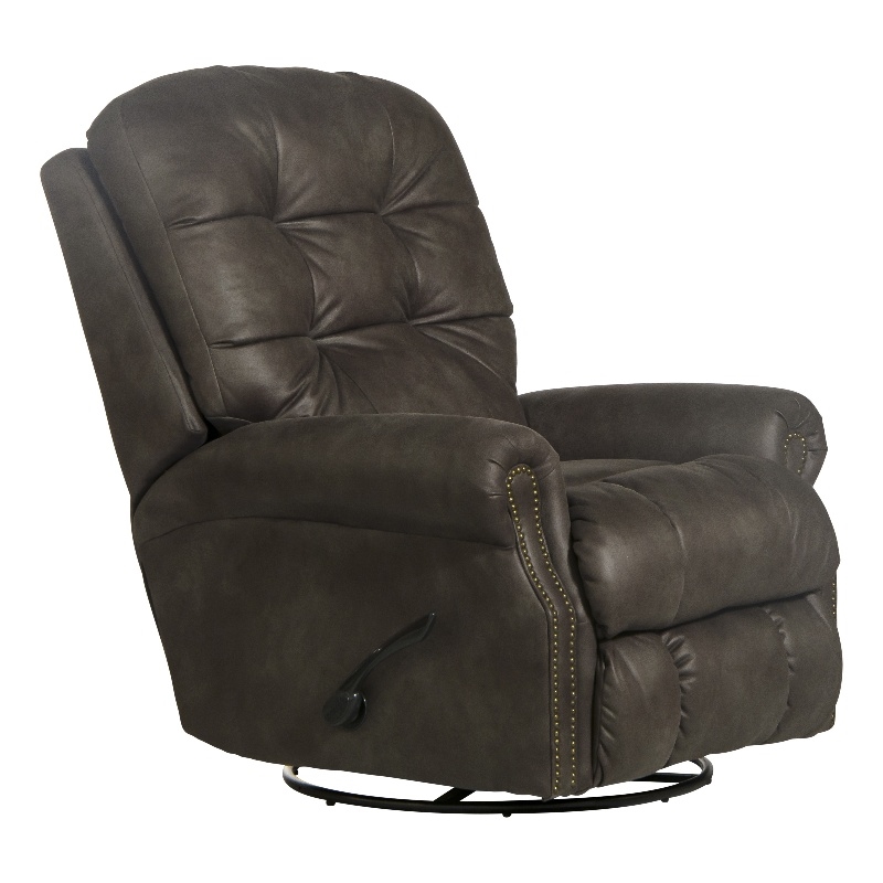 Pemberly Row Swivel Glider Recliner in Gray Polyester Fabric
