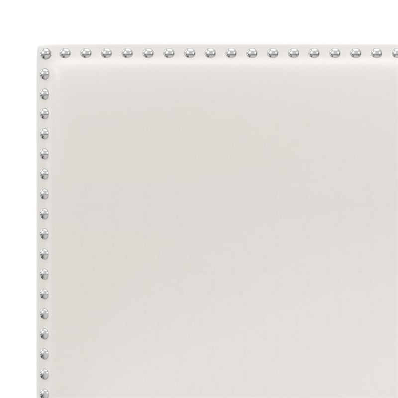Pemberly Row Full Upholstered Bed in White Faux Leather with Nail Head Trim