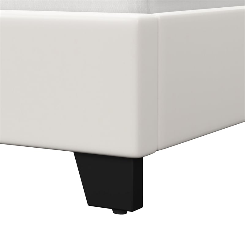 Pemberly Row Full Upholstered Bed in White Faux Leather with Nail Head Trim