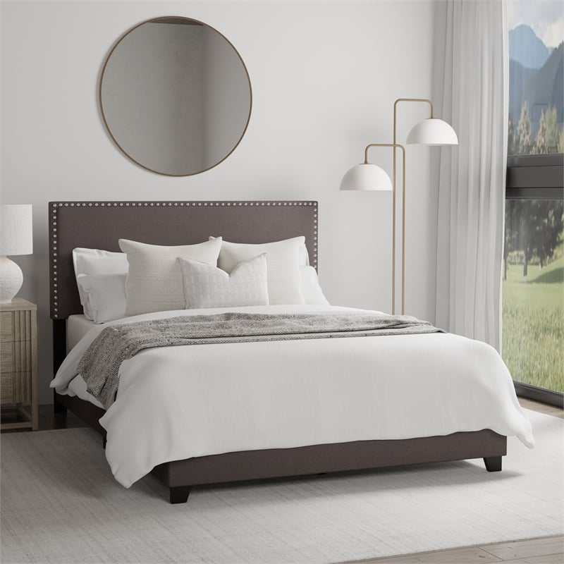 Pemberly Row Nail Head Trim Full Bed in Charcoal Gray Upholstery