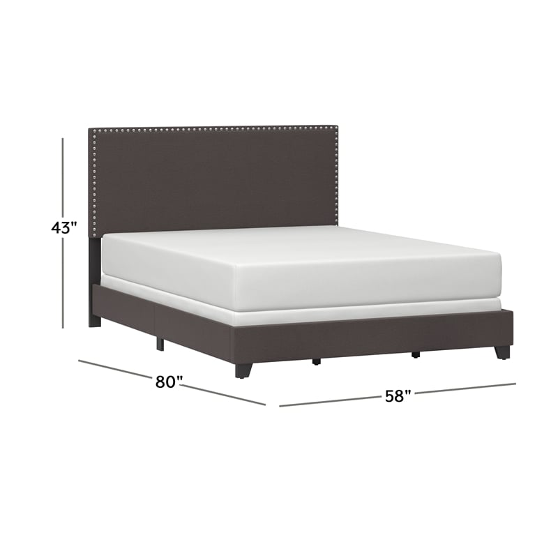 Pemberly Row Nail Head Trim Full Bed in Charcoal Gray Upholstery