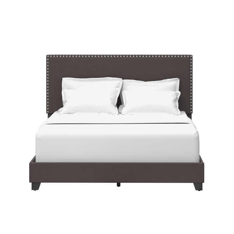 Pemberly Row Nail Head Trim Full Bed in Charcoal Gray Upholstery